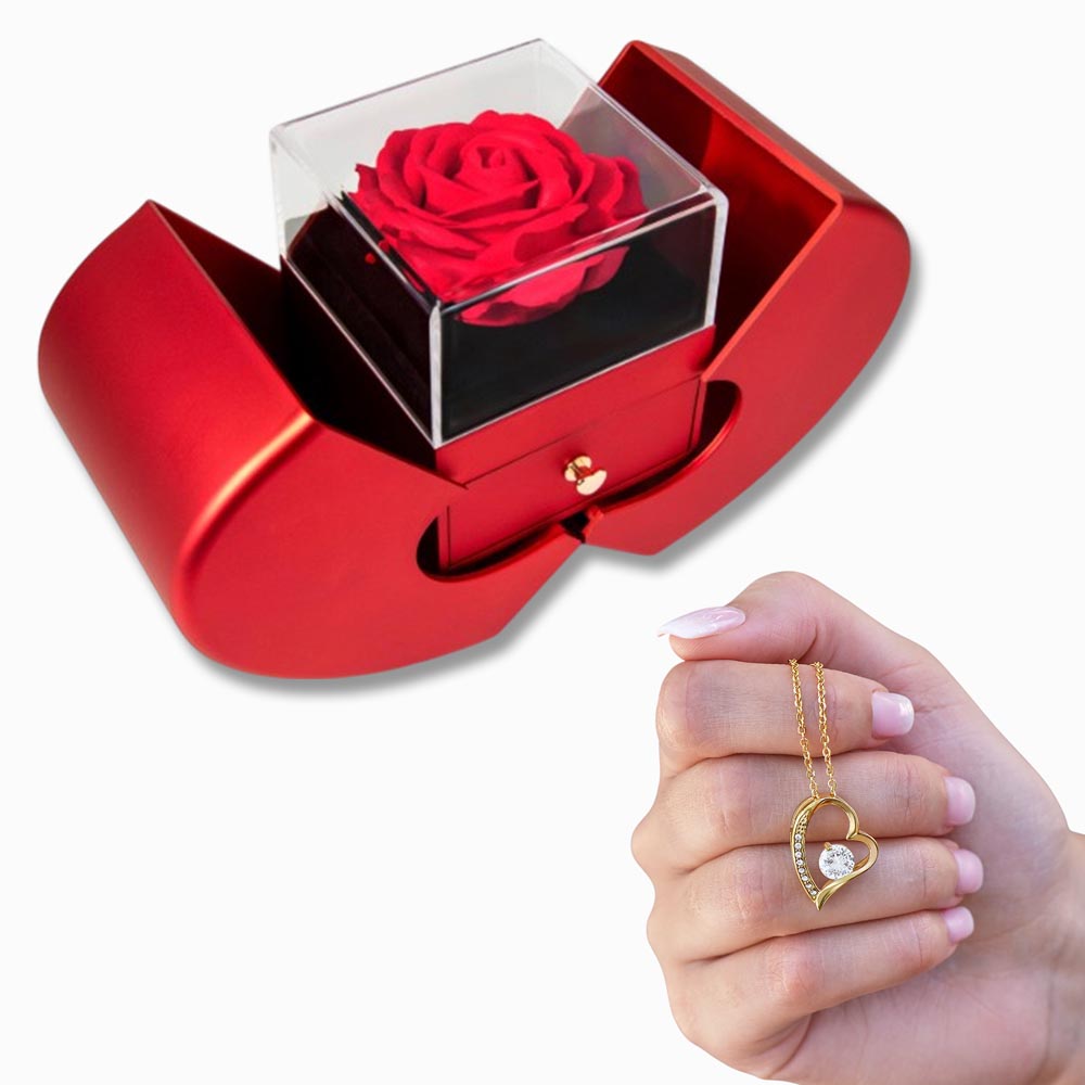 Forever Love Necklace with  Luxury Red Heart Rose Box- BEST DEAL!!