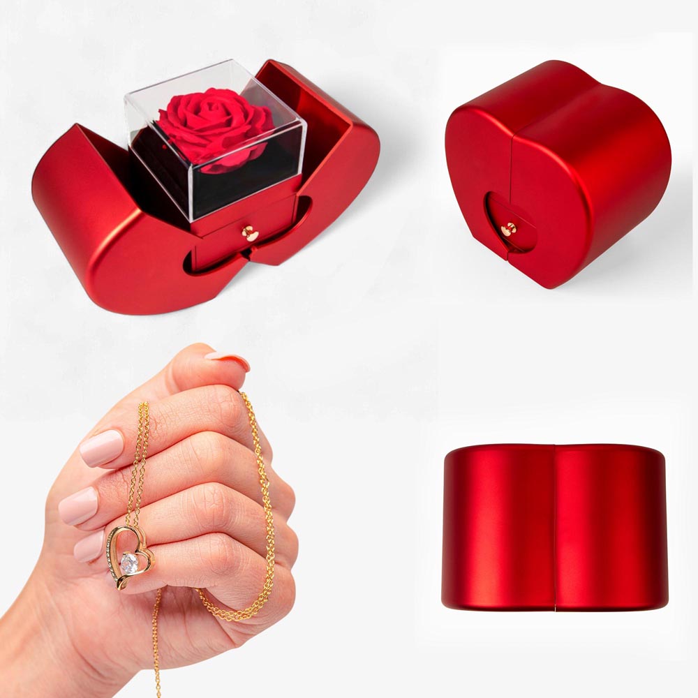 Forever Love Necklace with  Luxury Red Heart Rose Box- BEST DEAL!!
